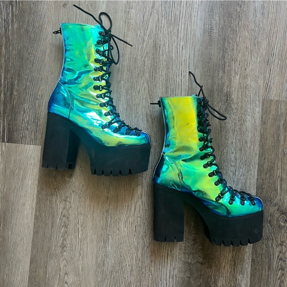 Holographic Platform Heels Holographic Lace Up Heels Club Exx